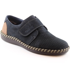 Rieker B2450-14 navy blue leather men's shoes with velcro