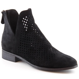 Women's openwork black suede boots Potocki SZ12107