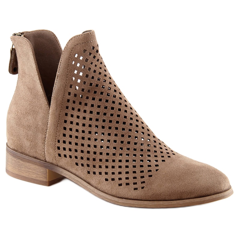 Women's suede openwork beige boots Potocki SZ12107