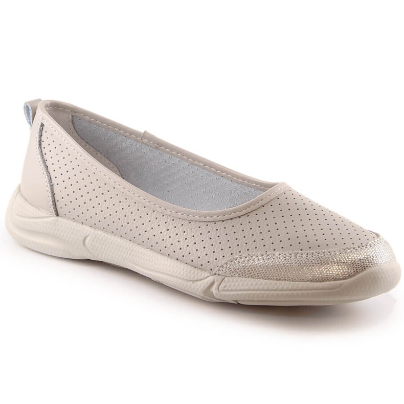 Women's openwork beige leather ballerinas Jezzi 3621
