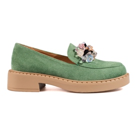 W. Potocki Women's suede moccasins Potocki green
