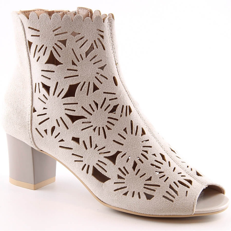 M. DASZYŃSKI Women's spring openwork peep toe boots beige M.Daszyński MR1954-10