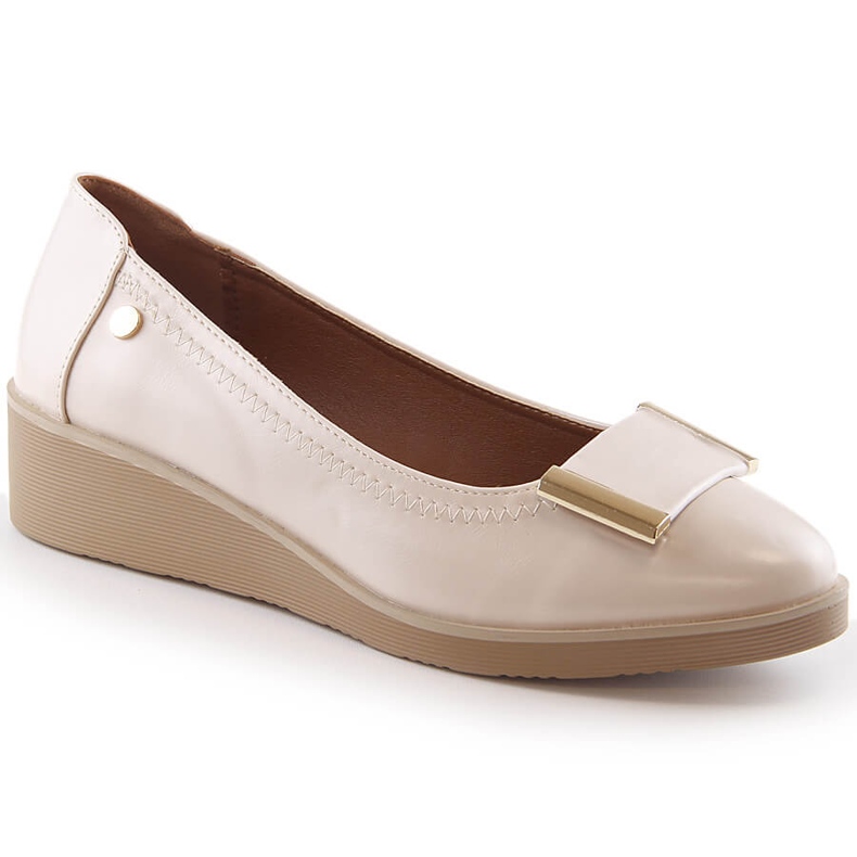 M. DASZYŃSKI Women's beige wedge pumps M.Daszyński MR2265-4