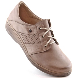 Comfortable leather lace-up shoes for women beige Helios 399