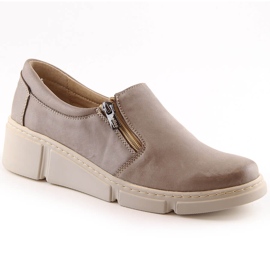 Women's comfortable leather wedge shoes beige Helios 404-02