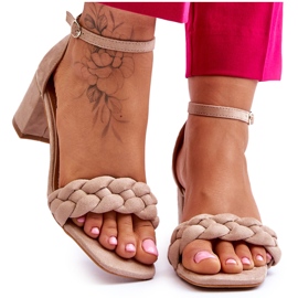 FB2 Suede High Heel Sandals With Decorative Beige Azela Braids brown