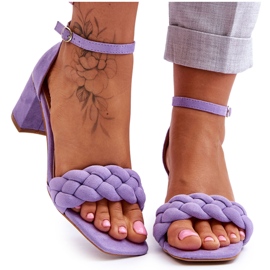 Suede High Heel Sandals With Decorative Braid, Purple Azela