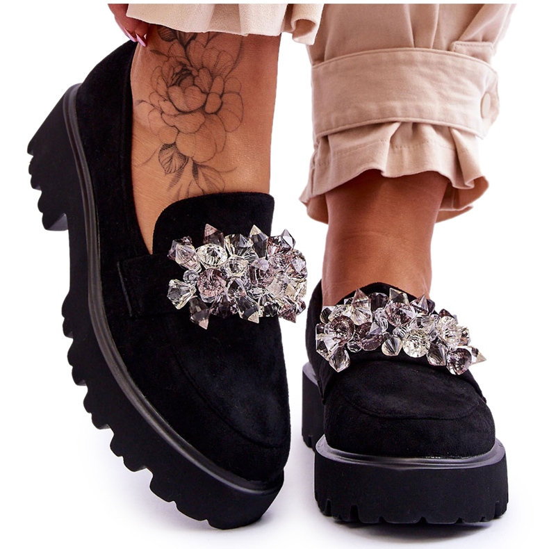 FB2 Women's Embellished Platform Loafers Black Brenda
