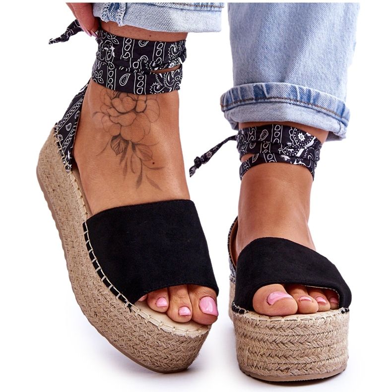 Suede Wedge Sandals Black Livia