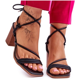 Women's Leather Sandals On Heel Black Seyna