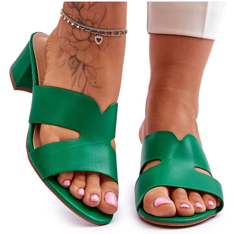 FJ1 Classic Low Heel Leather Sandals Miley Green