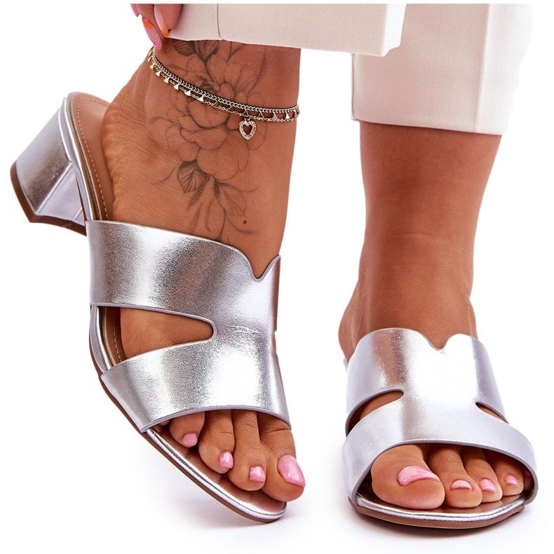 Classic Low Heel Silver Miley Leather Slippers