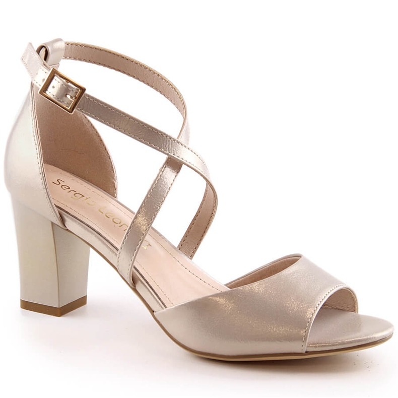 Elegant women's satin gold sandals on the post Sergio Leone SK862 golden Elegant women's satin gold sandals on the post Sergio Leone SK862 golden