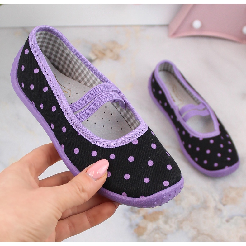 Girls ballerina slippers for kindergarten and school slip-on Nazo N006ABW black
