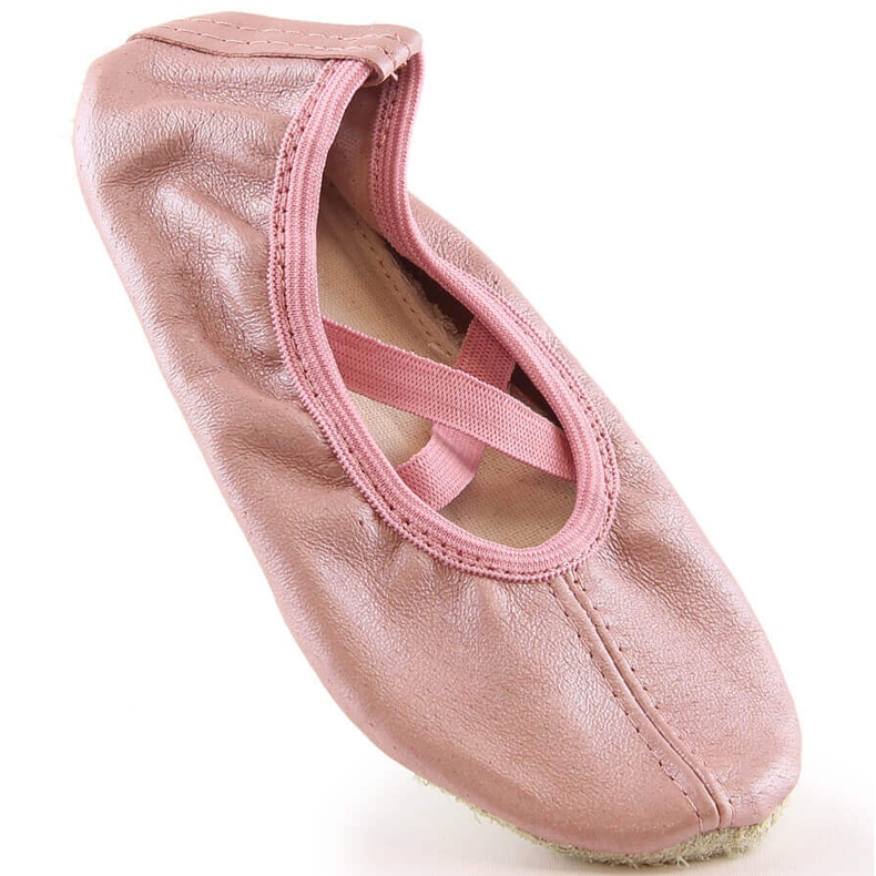 Girls' leather ballet shoes for dancing with rubber bands pink Nazo NB02