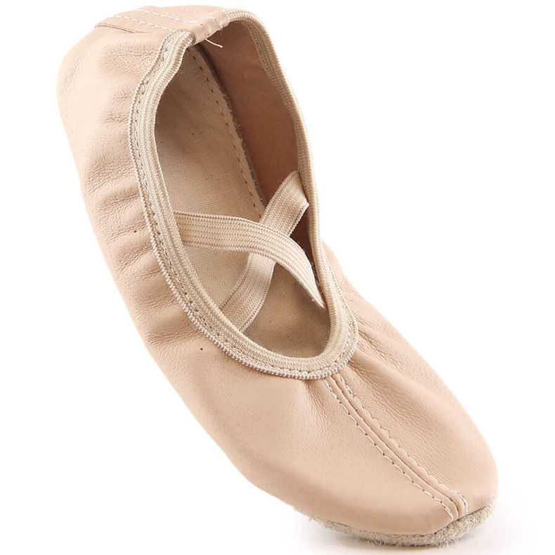 Girls' leather ballet shoes for dancing with beige rubber bands Nazo NB02 Girls' leather ballet shoes for dancing with beige rubber bands Nazo NB02
