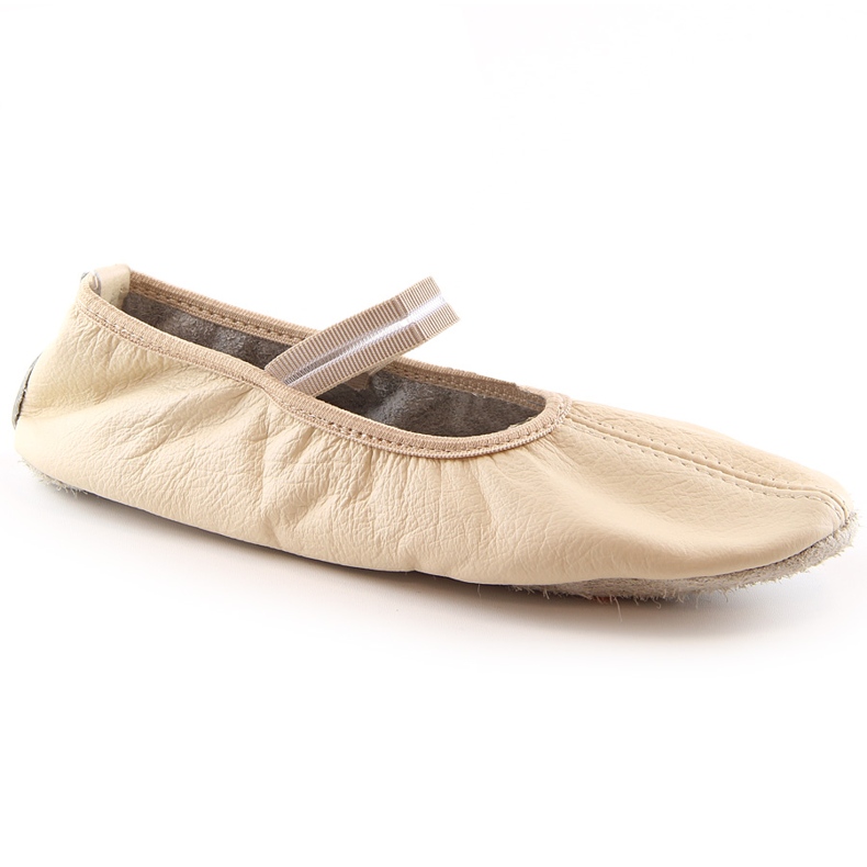 Women's leather ballet shoes with elastic bands beige Nazo NB02