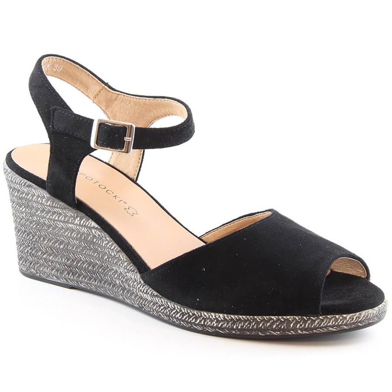 Women's black suede wedge sandals Potocki SZ12100 Women's black suede wedge sandals Potocki SZ12100