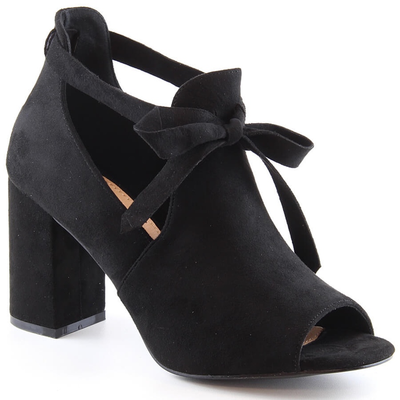 Black suede sandals on the post tied with a bow Potocki YQ21023