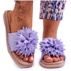 Women's Suede Slippers With Purple Giorgia Decoration violet
