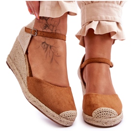 Camel Cammer Suede Espadrilles Wedge Sandals brown