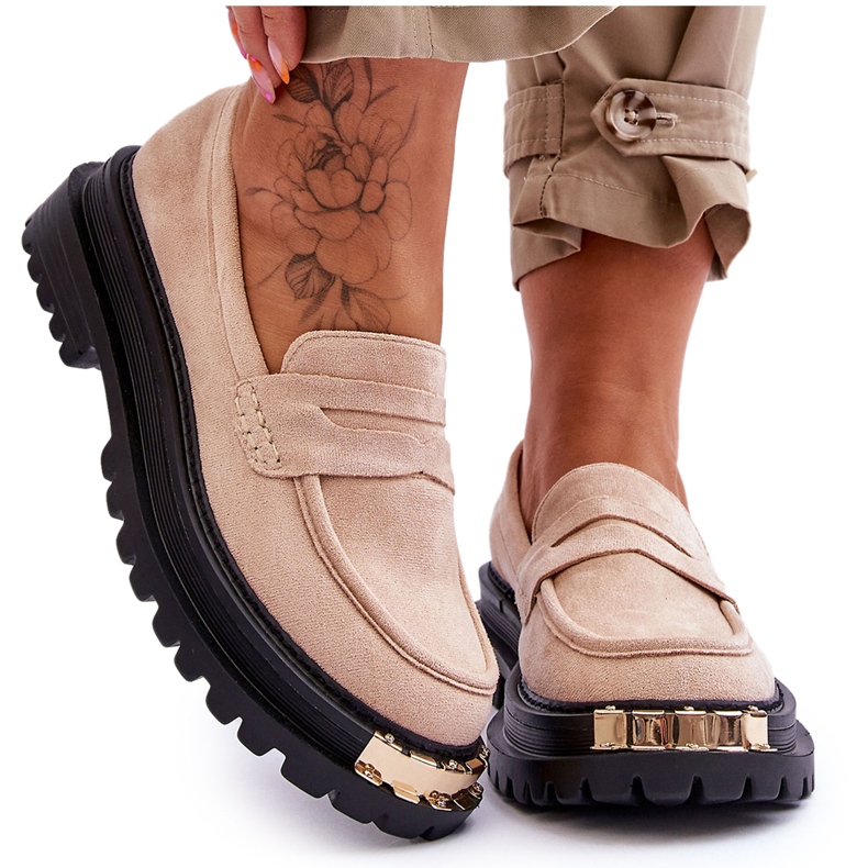 Classic Suede Loafers With Beige Monaro Embellishment