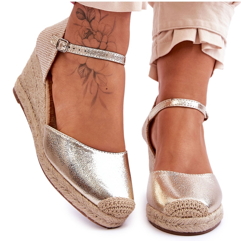 Leather Wedge Sandals Espadrilles Gold Cammer golden