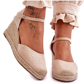 Suede Espadrilles Wedge Sandals Beige Cammer brown