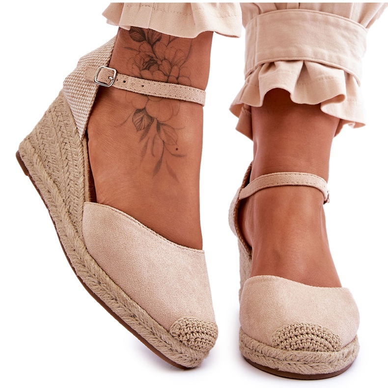 Suede Espadrilles Wedge Sandals Beige Cammer brown