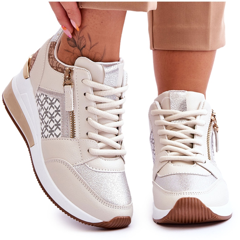 Fashionable Women's Wedge Sneakers Beige Jolly