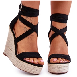 FJ1 Comfortable Sandals On A High Wedge Black Lemira