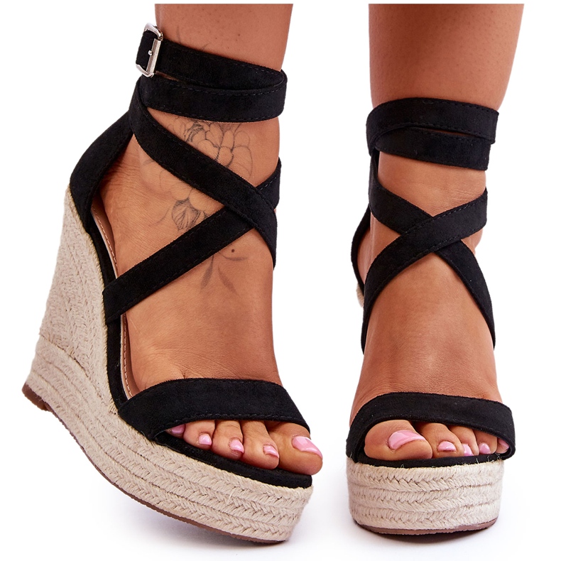 FJ1 Comfortable Sandals On A High Wedge Black Lemira