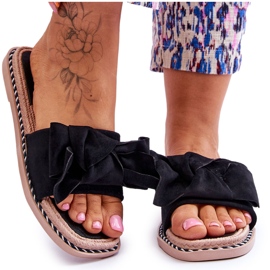 Suede Women's Slippers With Bow Black Amber