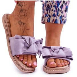 Suede Women's Slippers With A Bow Violet Ambra purple