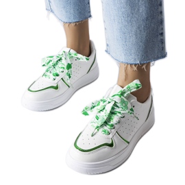 White sneakers tied with Pryor ribbon White sneakers tied with Pryor ribbon