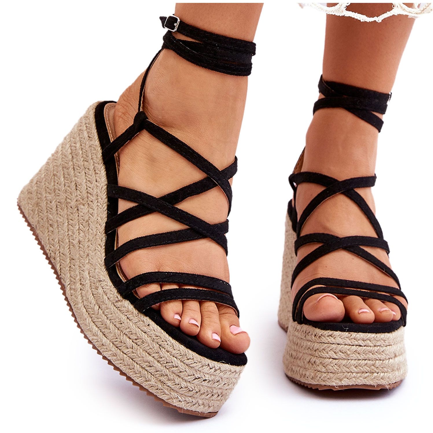 Black leather wedge sandals clearance