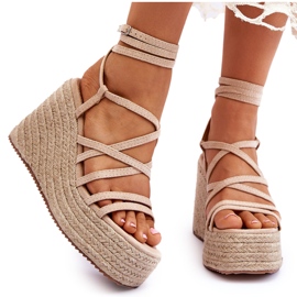 Margaritt Beige Leather Wedge Sandals brown