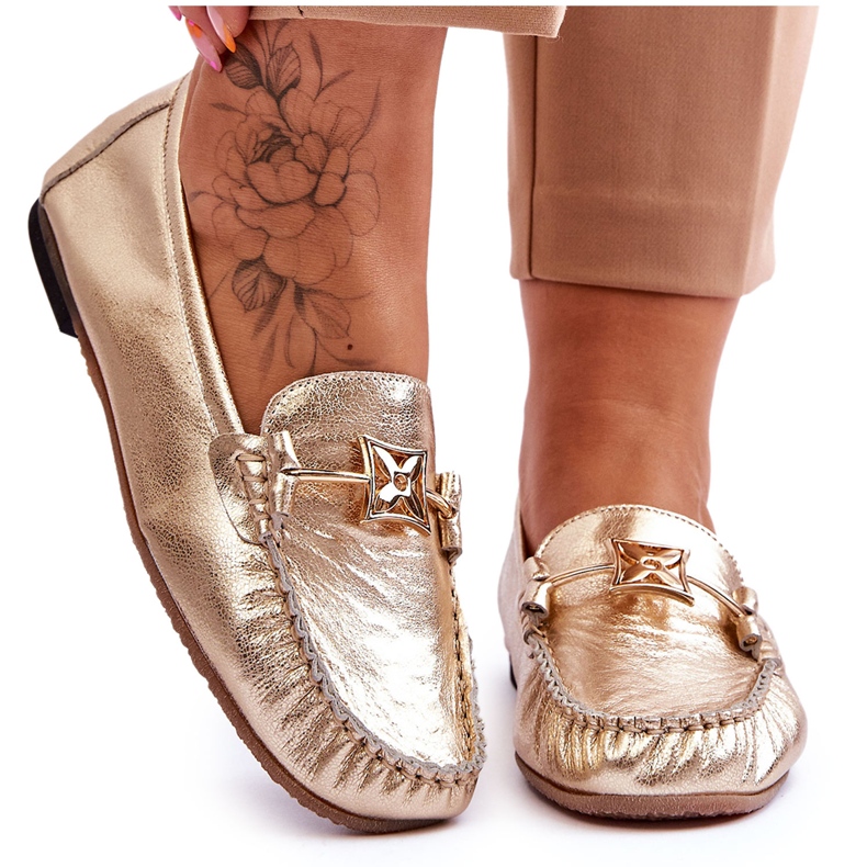 Classic Leather Loafers With Decoration Laura Messi 2459 Gold golden