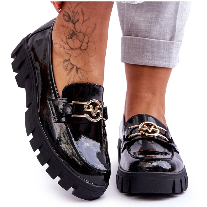 Vinceza Lacquered Women's Loafers Black Sanvi