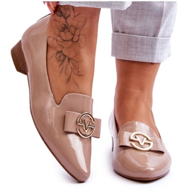 Vinceza Patent Low Heel Loafers Beige Asselia Vinceza Patent Low Heel Loafers Beige Asselia