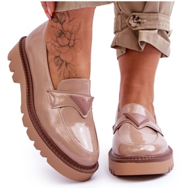 Vinceza Lacquered Women's Loafers On The Platform With Beige Decoration Jonett