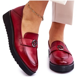 Vinceza Women's Leather Low Wedge Loafers Red Synthia