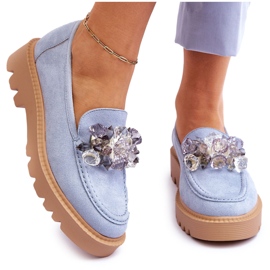 Vinceza Fashionable suede moccasins with crystals blue Demeris Vinceza Fashionable suede moccasins with crystals blue Demeris