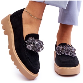 Vinceza Fashionable Suede Loafers With Crystals Black Demeris Vinceza Fashionable Suede Loafers With Crystals Black Demeris