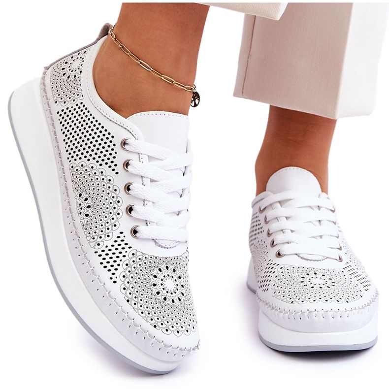 Vinceza Women's Leather Openwork Sport Shoes White Marea Vinceza Women's Leather Openwork Sport Shoes White Marea
