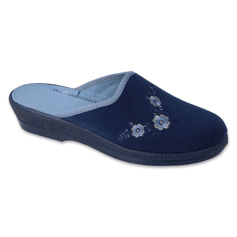 Befado women's slippers 219D481, navy blue, with embroidered flowers