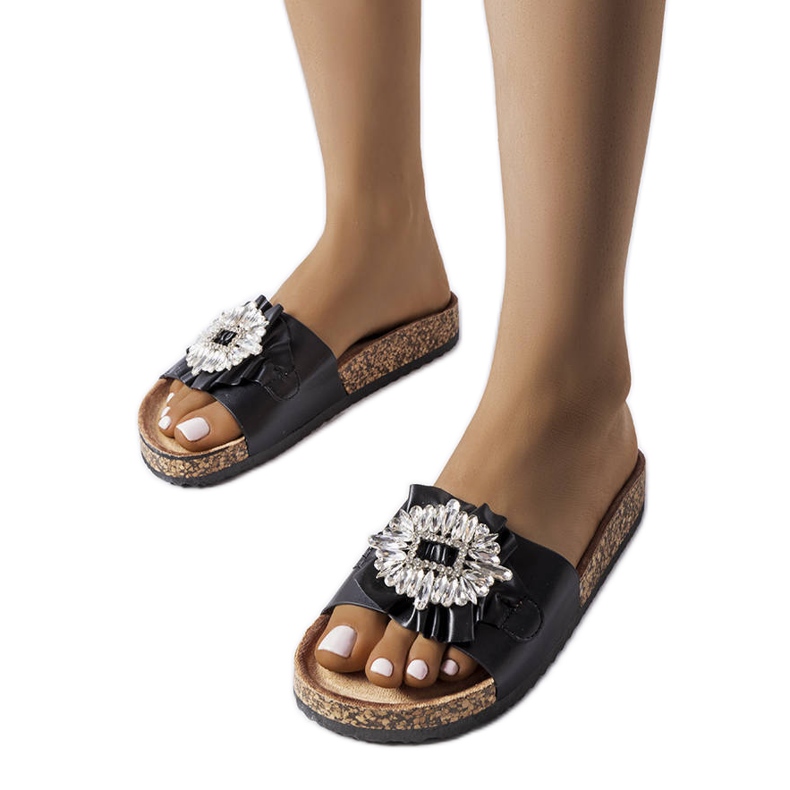 Black slides with cork soles from Roy