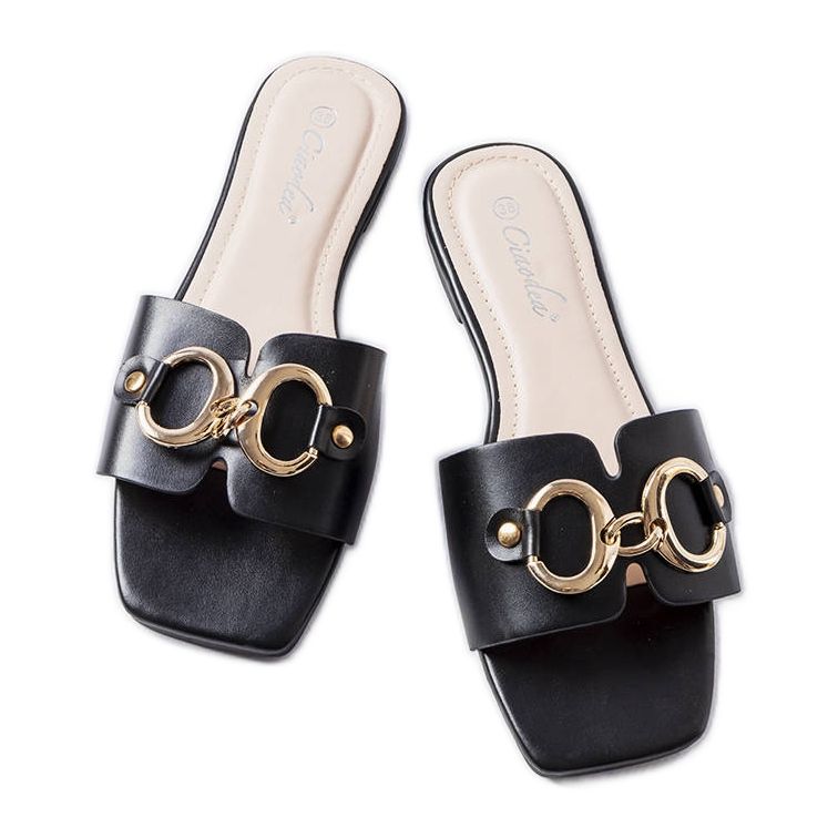 Black elegant slides with chain from Corbin