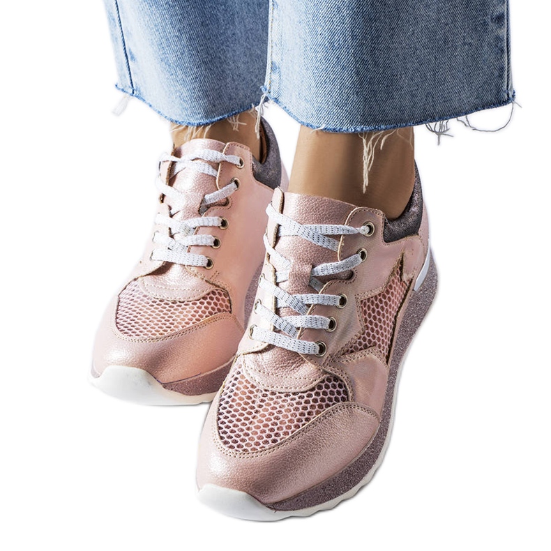 Angelier pink shiny sneakers