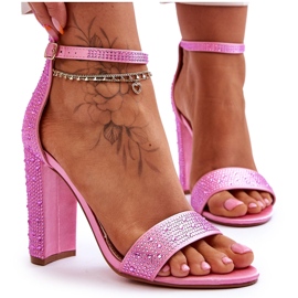 Women's Sandals On High Heels With Rhinestones Pink Idealistic